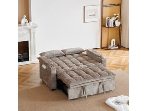 Canapé droit convertible <strong>MODFU</strong> <strong></strong> 2 places Tissu marron avec coffre de rangement