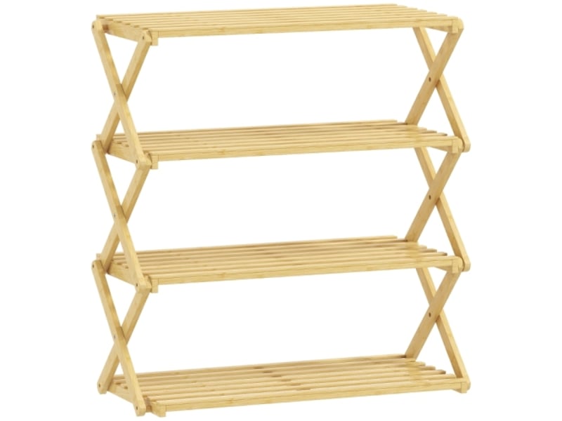  Étagère à chaussures 4 niveaux en bambou, 12 paires, entrée et couloir, 60x29x67 cm, naturel  - Conforama A