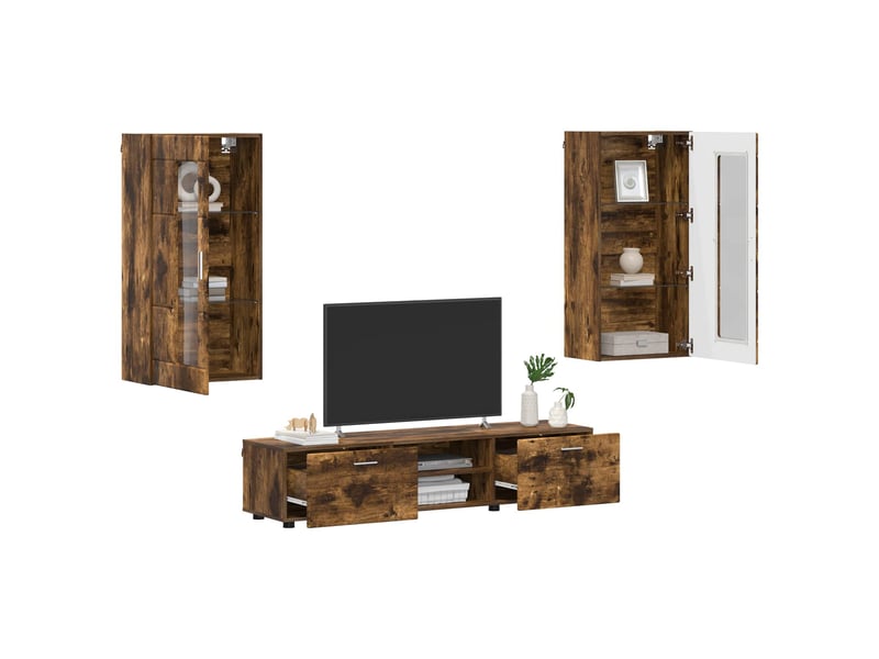  Ensemble meuble tv - banc tv - meuble de rangement florin 3 pcs chêne fumé bois d'ingénierie  - Conforama C