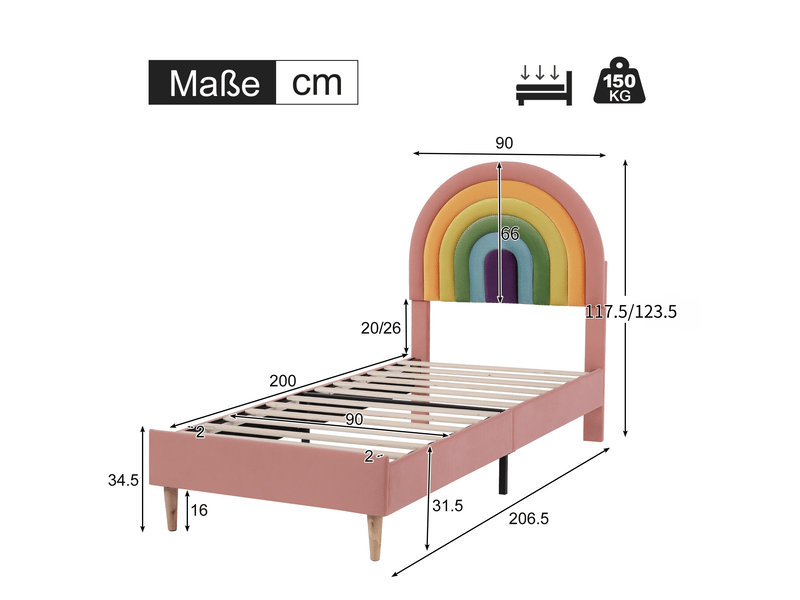  Lit enfant 90x200cm, cadre de lit, rose  - Conforama D