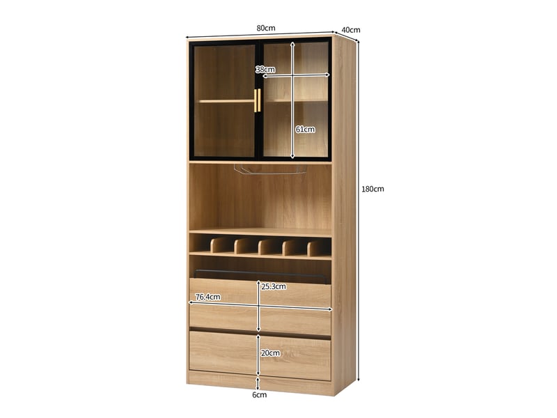  Vitrine 80x40x180 cm avec portes vitrées et éclairage led mdf naturel  - Conforama E