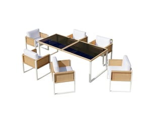 Ensemble repas de jardin en polyrotin 6 places, fauteuils, housses lavables