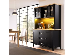 Armoire latérale de rangement haute avec éclairage led, 120x40x179 cm, 4 portes et 3 tiroirs, noir