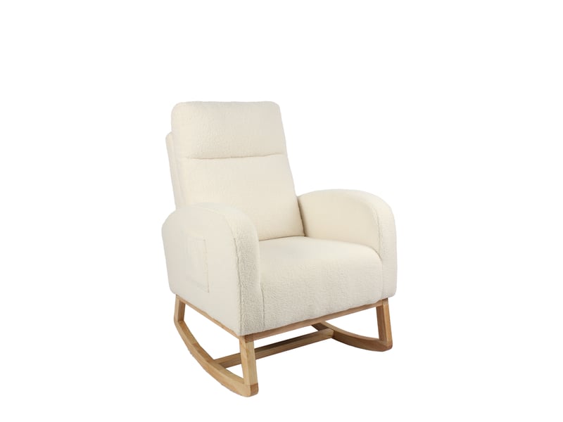  Rocking-chair à haut dossier avec poche latérale et base incurvée en bois blanc, 75 × 63 × 104 cm  - Conforama A