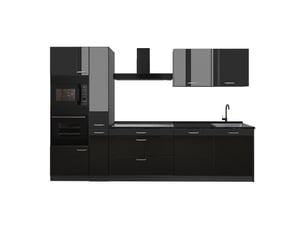 Vicco cuisine, noir haute brillanceanthracite, 310cm plan de travail anthracite