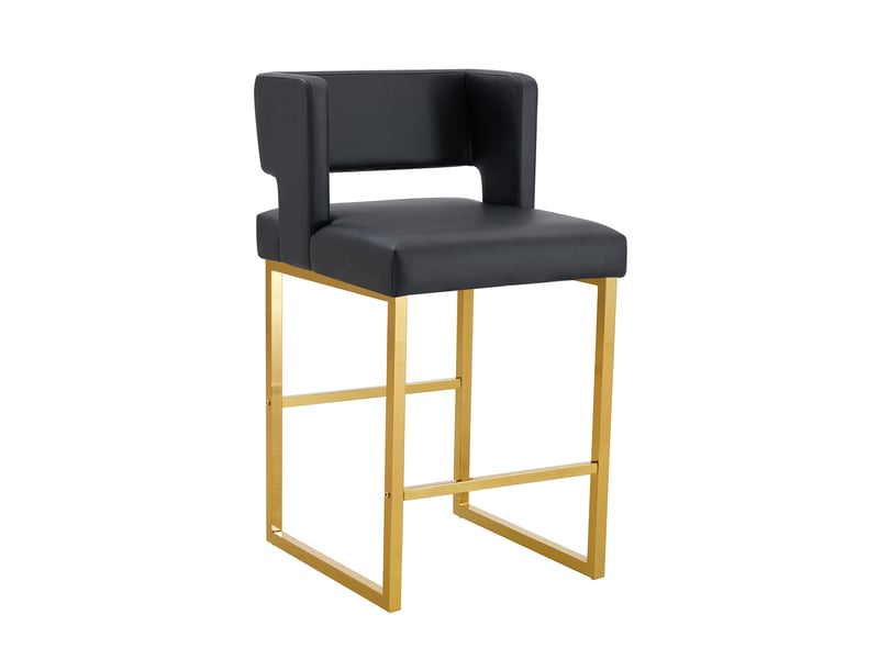  Tabourets de bar lot de 2 avec assise rembourrée et structure stable, en métal et pu noir et doré  - Conforama A