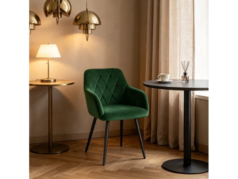  Chaise de salle à manger avec accoudoirs en velours vert foncé  - Conforama C