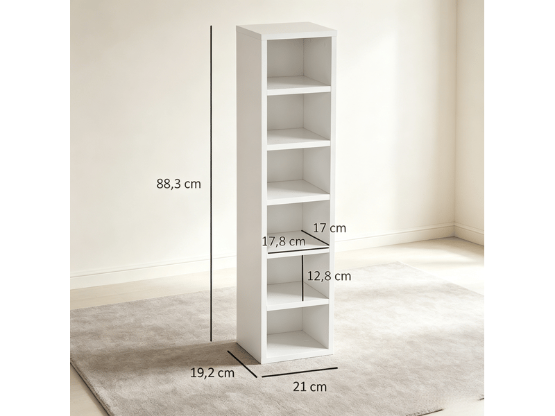  Meuble de rangement cd 101,5x29x17,5 cm 12 compartiments mdf panneau de particules blanc  - Conforama E