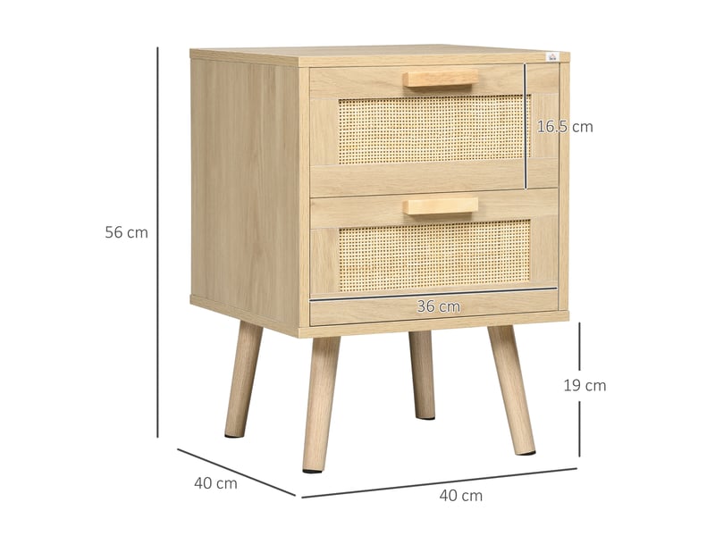  Table de chevet bohème à 2 tiroirs pour chambre à coucher, 40 x 40 x 56 cm, couleur bois naturel  - Conforama E