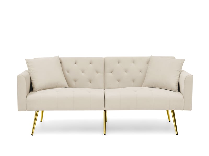  Canapé convertible 2 places avec dossier réglable  - assise ergonomique, 2 coussins, pieds en métal - velours beige  - Conforama A