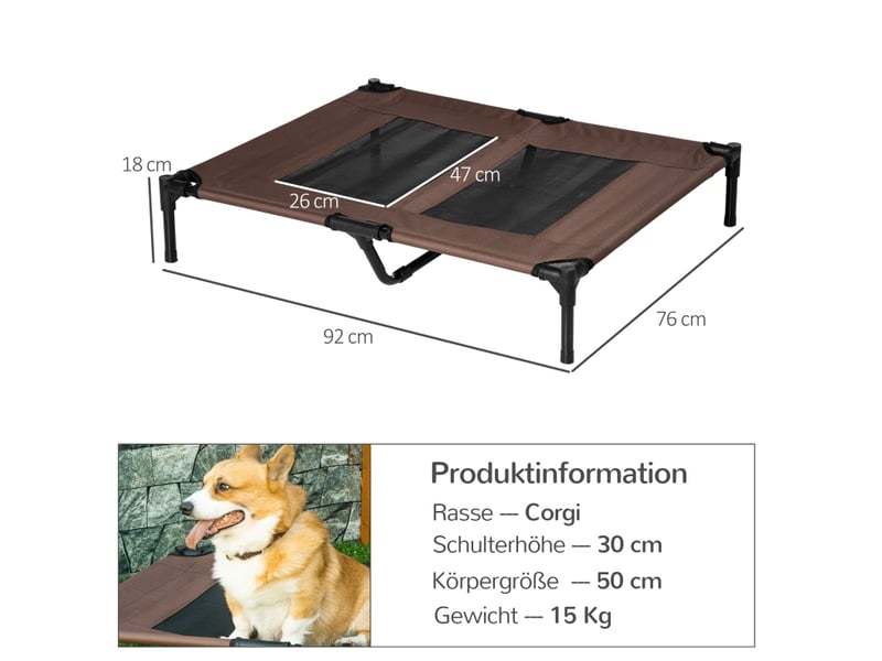  Lit surélevé extérieur 92x76x18 cm en métal brun avec maille respirante  - Conforama C