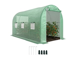 Serre de jardin tunnel surface sol 8 m² 4l x 2l x 2,05h m châssis tubulaire porte zippée 6 fenêtres enroulables vert