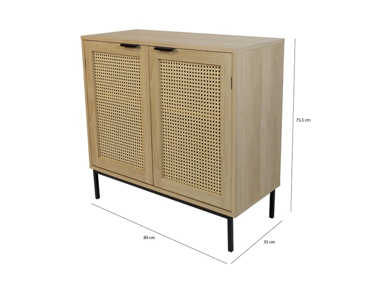 Buffet avec 2 portes cannage en bois naturel 80 x 35 x 75,5 cm 62105 - Conforama B