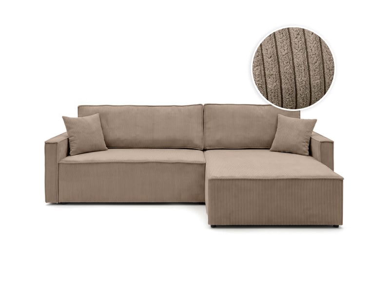  Farah - canapé d'angle max réversible et convertible 5 places accoudoirs slim en velours côtelé  - Conforama A
