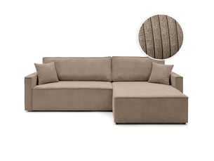 Canapé d'angle réversible convertible LOUNGITUDE FARAH 5 places Velours côtelé Taupe