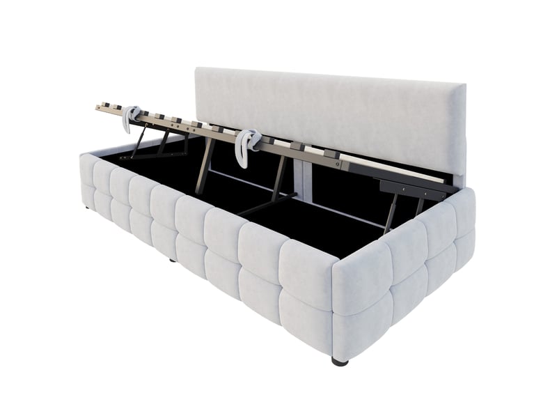 Lit enfant 90 x 200 cm rangement style moderne sans accoudoirs carreaux sommier lattes velours gris clair sans matelas - Conforama E
