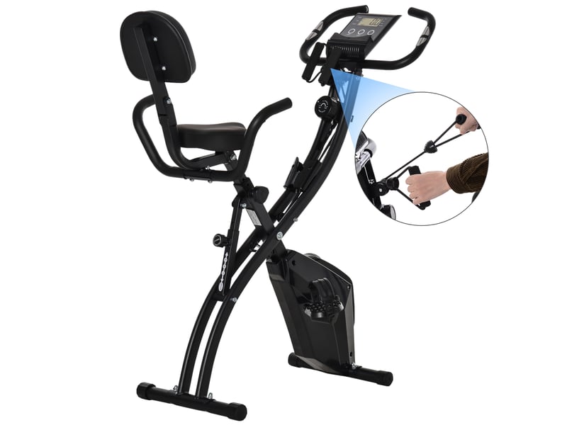  Vélo appartement pliable, hauteur réglable, résistance magnétique, lcd, dossier, cardio, max 120 kg, domicile, 105x48x118 cm, noir.  - Conforama B