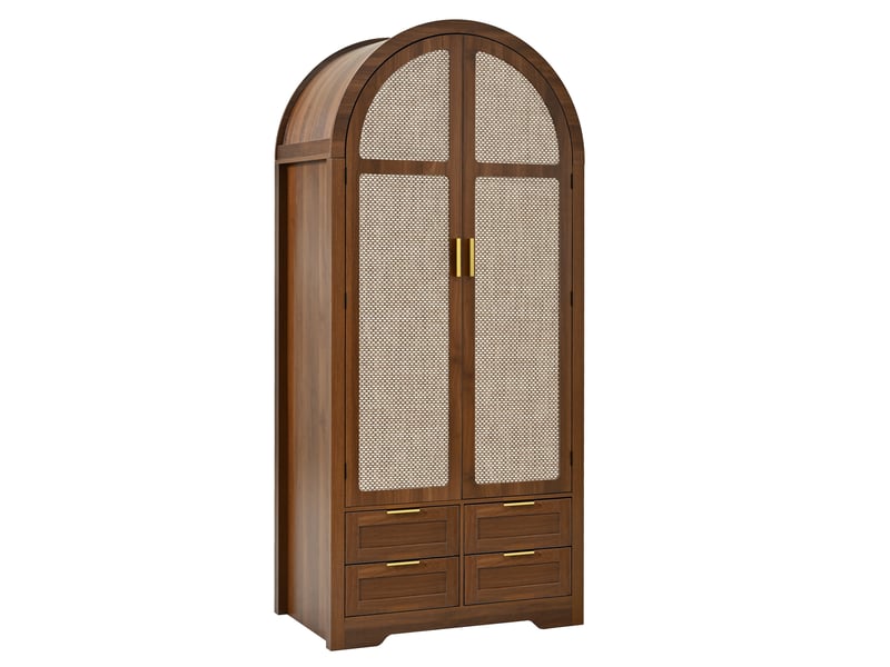 Armoire penderie 80x50x180 cm en mdf, 2 portes arrondies en cannage, tringle et tiroirs, rangement pour chambre et entrée - noyer - Conforama A