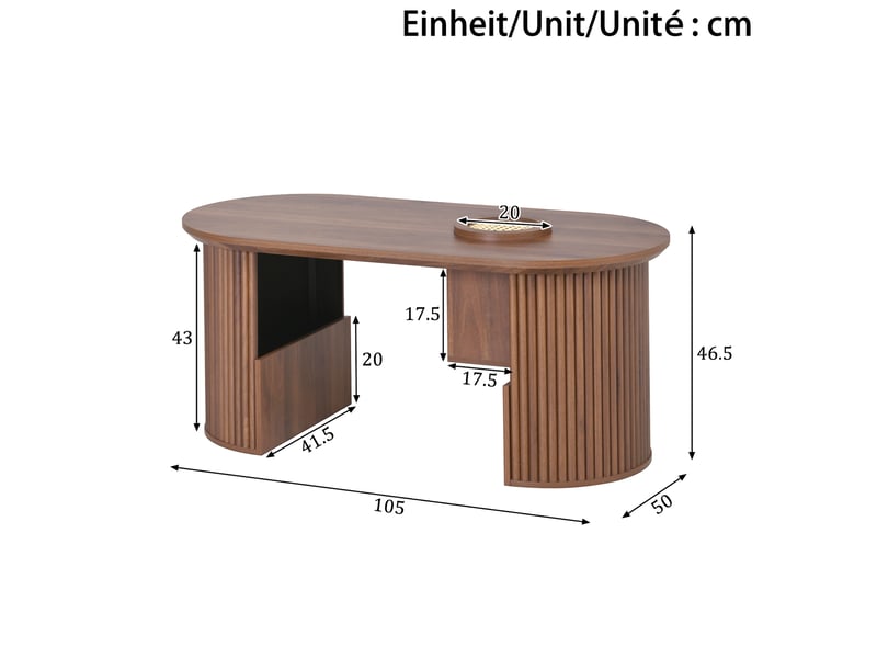  Table basse ovale avec niches de rangement et étagères ouvertes, design rétro, pour salon, 105 × 50 × 46,5 cm  - Conforama D