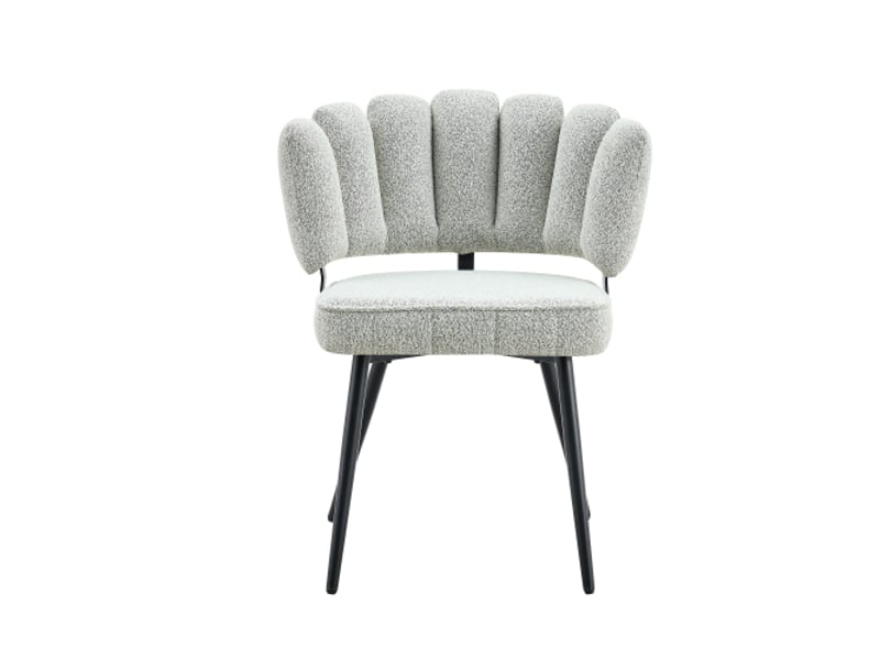  Table ronde 107 cm esprit noyer, double rangement + 4 chaises crème-gris bouclé à dossiers floraux  - Conforama A