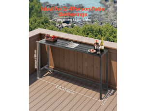 Vevor table de bar haute extérieur 160x37,5 cm avec plateau étanche pour patio