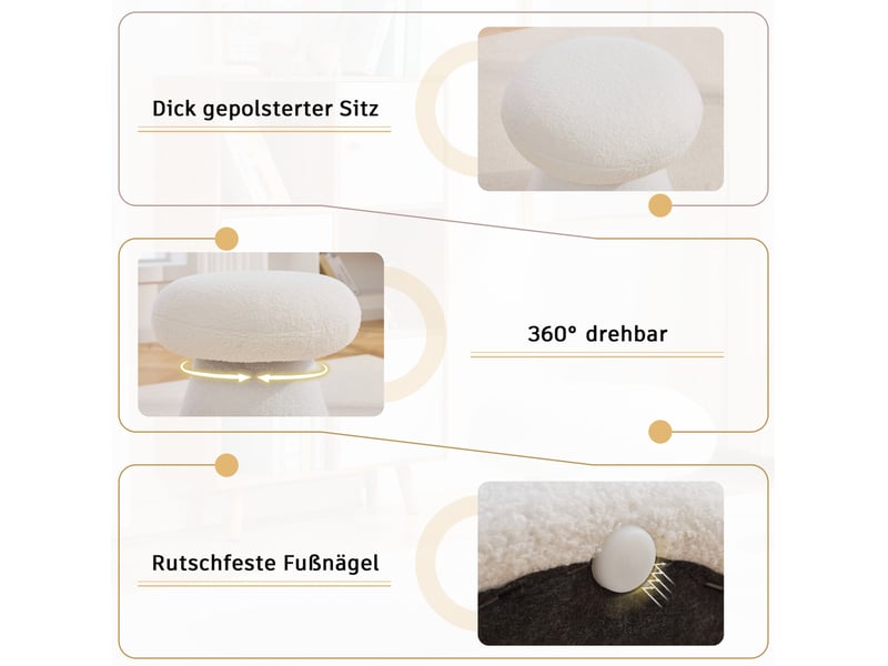 Pouf pivotant 360° en tissu teddy blanc 41x41x44 cm  - Conforama D