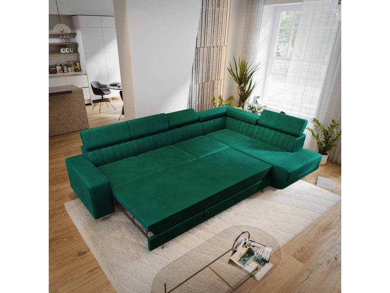  Canapé d'angle hestion, velours vert bouteille  - Conforama D