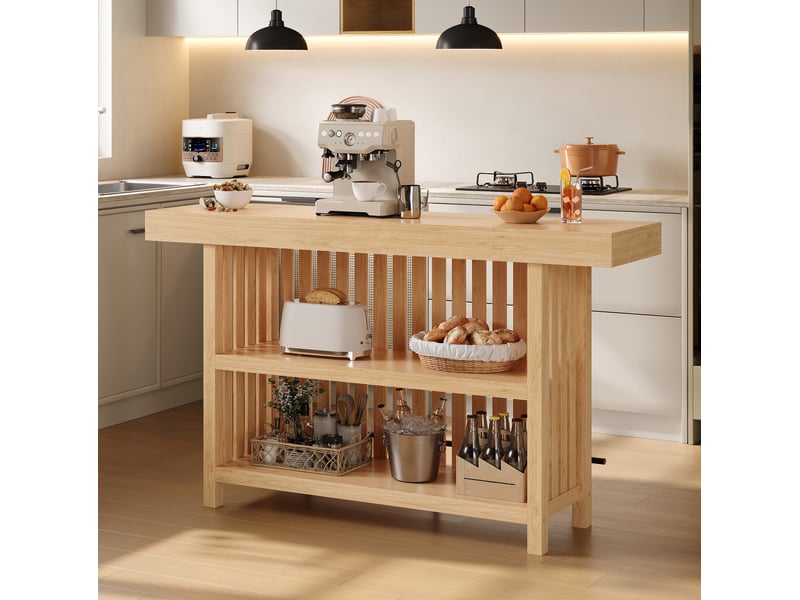  Table de bar avec repose-pieds et étagères 160x40x105 cm en mdf naturel  - Conforama W