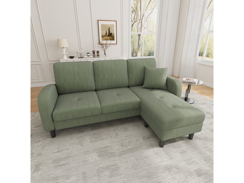  Canapé d'angle en l 3 places réversible 166 x 118 x 77 cm vert en tissu côtelé compact  - Conforama E