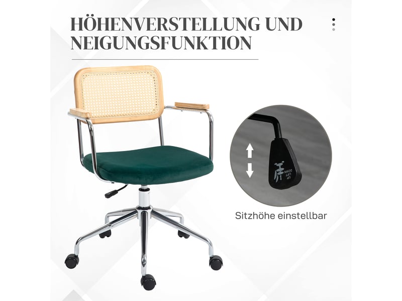  Chaise de bureau pivotante réglable en acier et velours vert 65 x 58 x 86-94 cm  - Conforama E