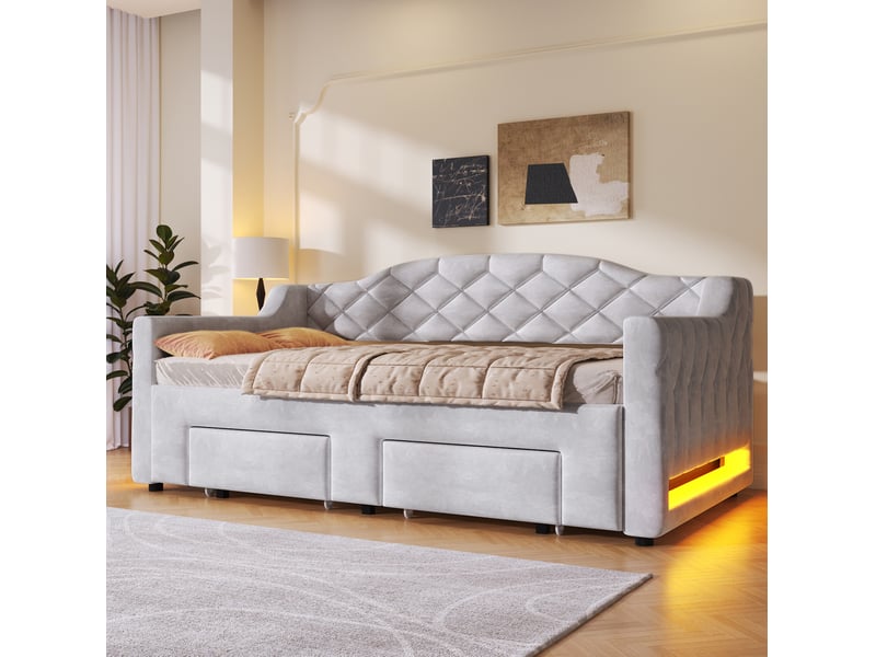  Lit gigogne 90x200 extensible 180x200 avec led gris  - Conforama E