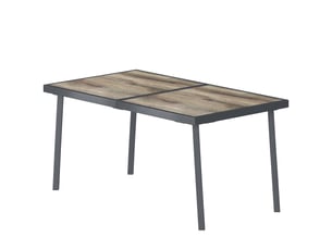 Table d'extérieur pour 6 personnes, aspect bois, structure en métal, résistante aux intempéries, 145 x 85 x 72 cm, grise