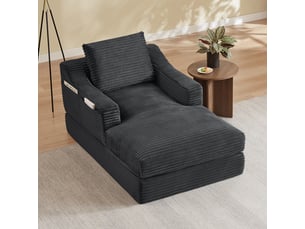 Fauteuil pouf convertible 1 place avec design double couche - assise dépliable en mousse, velours côtelé gris foncé