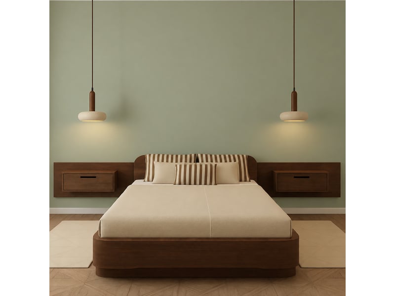  Suspension design cylindrique en travertin et bois effet noyer iris  - Conforama E