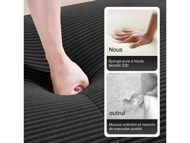  Pouf modulable en velours côtelé noir, 92,5 x 75 x 40 cm, sans armature rigide, garnissage en mousse 32d, sans montage, repose-pieds pour le salon CARDUME ESTIVAL - Conforama D