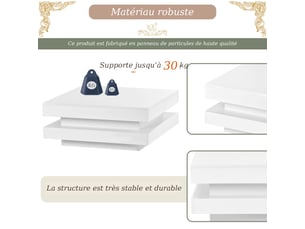 Table basse carré(e) coloris blanc <strong></strong> <strong></strong> - 70 cmx70 cm