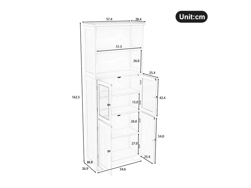  Meuble colonne de salle de bain 57,4x28,5x160 cm en mdf gris avec rangements  - Conforama D