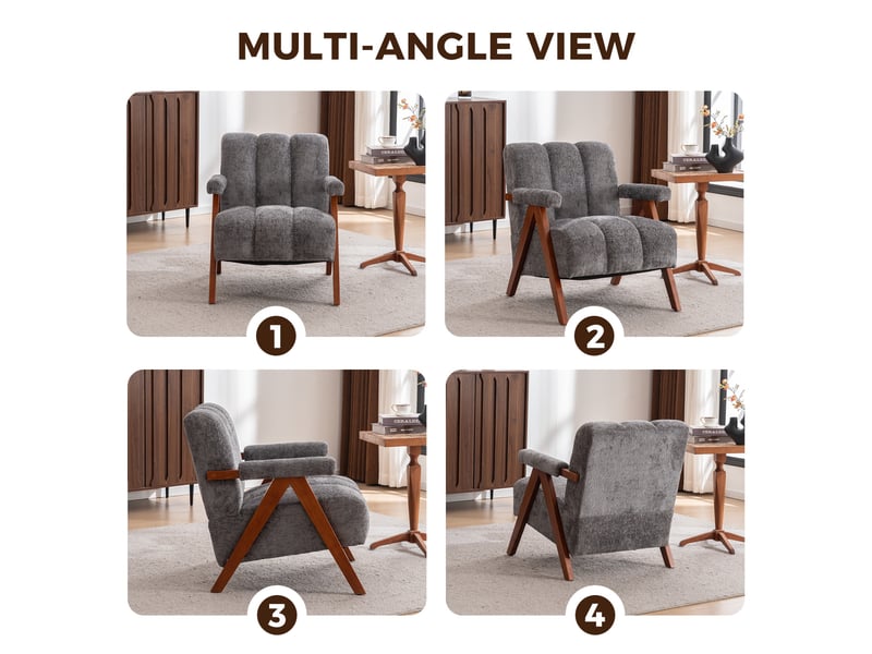  Fauteuil 77 x 77 x 68 cm - style médiéval-moderne - structure en noyer - tissu chenille - gris  - Conforama A