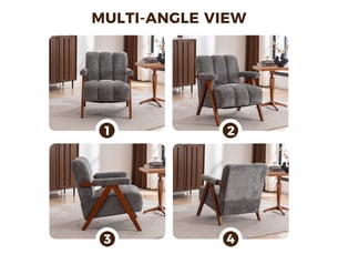 Fauteuil 77 x 77 x 68 cm - style médiéval-moderne - structure en noyer - tissu chenille - gris