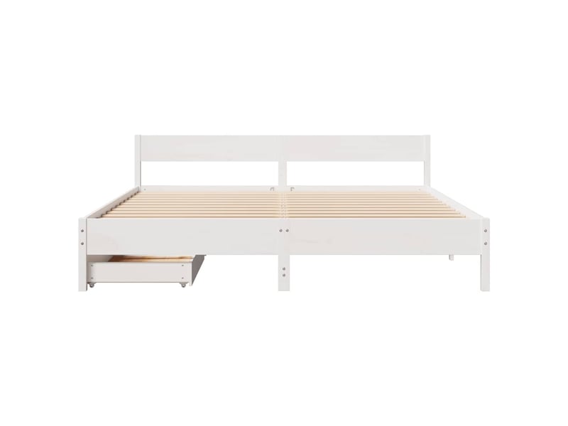 Lit double- lit adulte -  cadre de lit sans matelas blanc 160x200 cm bois de pin massif  - Conforama C