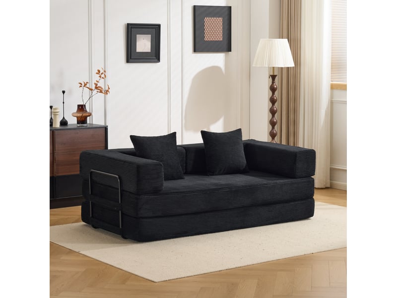  Canapé convertible modenvie 2 places en velours côtelé noir, pliable, 185 x 92,5 x 60 cm  - Conforama B