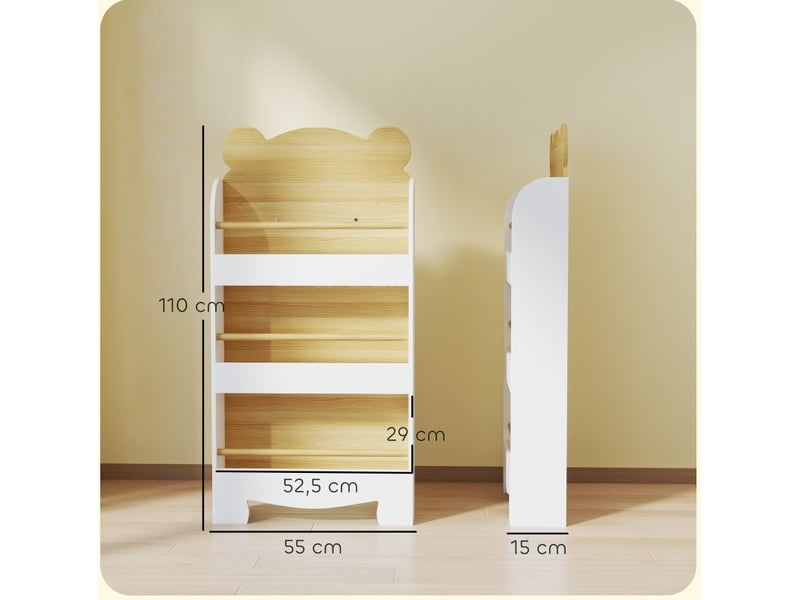  Bibliothèque enfant 55 x 15 x 110 cm blanc et bois clair en bois, 3 niveaux avec protection anti-basculement  - Conforama C