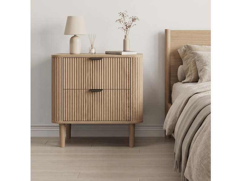 Table de chevet 57x40x57 cm effet chêne avec 2 tiroirs - Conforama E