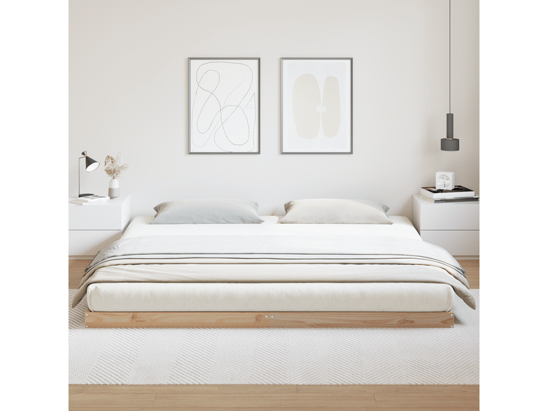 Lit adulte ; lit double ; lit au sol blanc 180x210 cm en bois de pin massif  - Conforama F