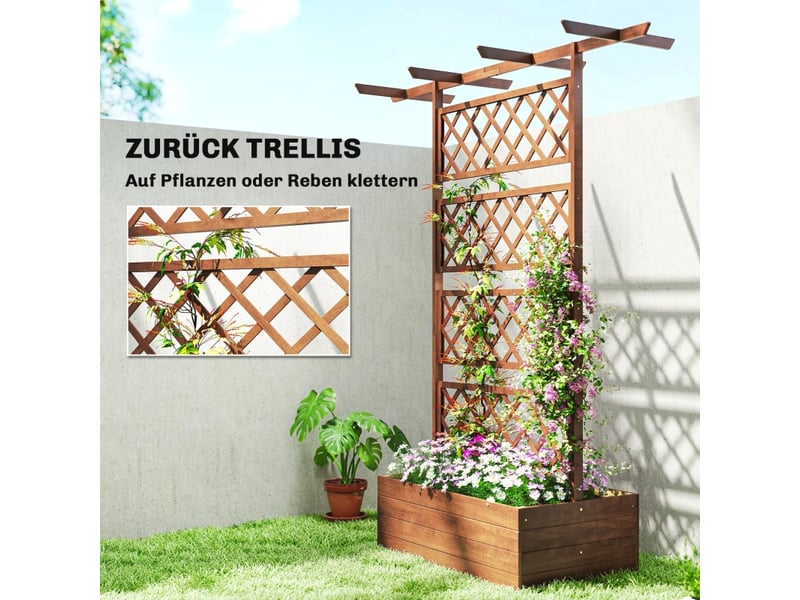  Bac à plantes avec treillis - orange - bois - 2-en-1 avec treillis - toit inclus - fond ouvert 160x55x183cm - Conforama D