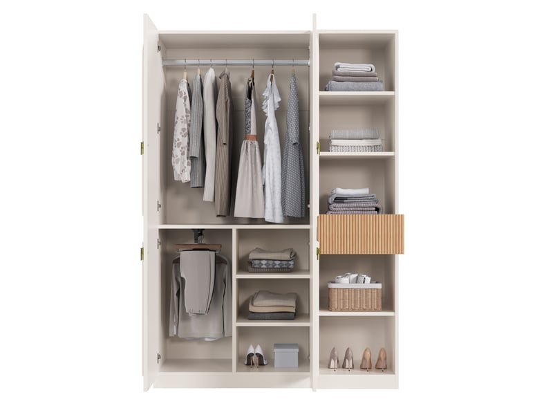  Armoire 135x50x200 cm avec 2 tringles et 8 espaces de rangement blanc et bois  - Conforama A