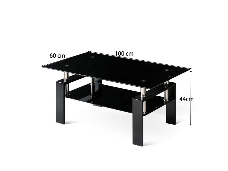  Table basse rectangulaire noire en verre trempé et métal, 100 x 60 x 44 cm, à deux niveaux  - Conforama C