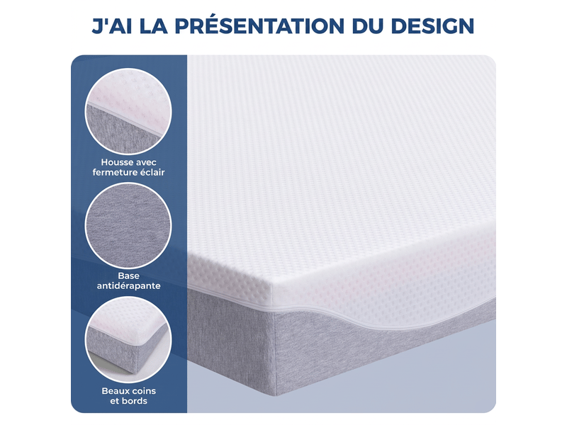  Matelas mousse 140x200 épaisseur 20 cm réversible h3 h4, déhoussable gris blanc oeko-tex  - Conforama E