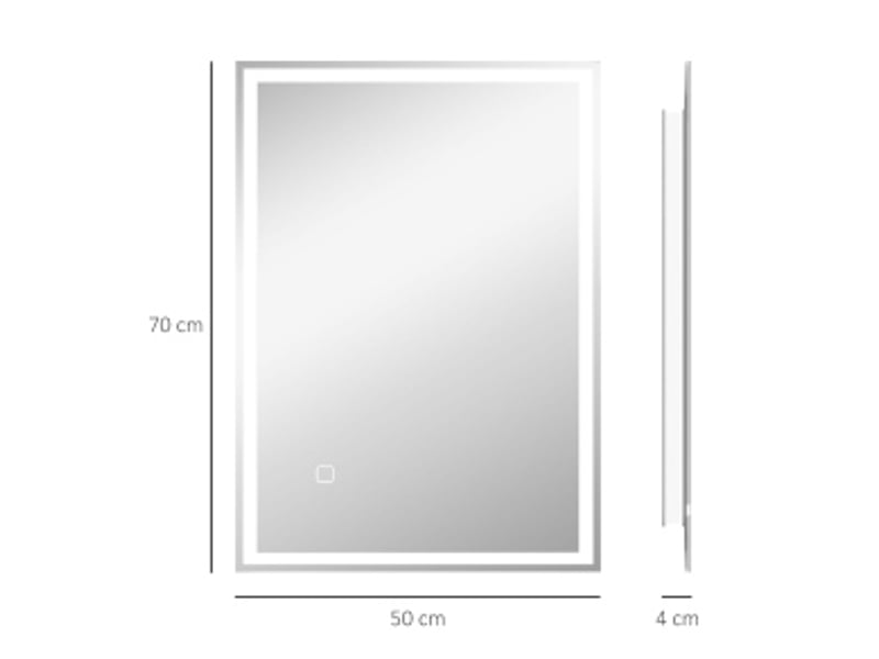  Miroir lumineux de salle de bain à éclairage réglable, antibuée et commande tactile en verre argenté 70 × 50 × 4 cm  - Conforama D