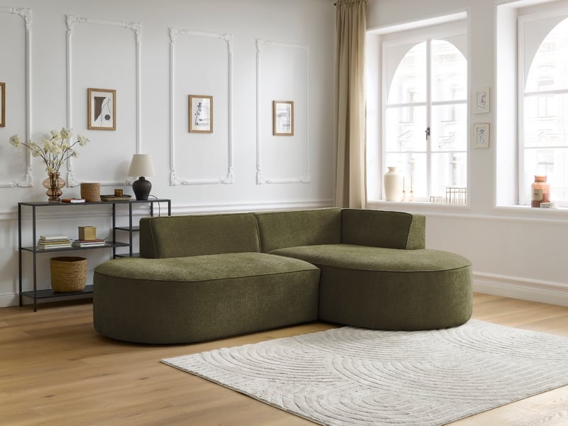 Bobochic canapé d'angle fixe rousseau tissu texturé vert angle droit ROUSSEAU - Conforama C